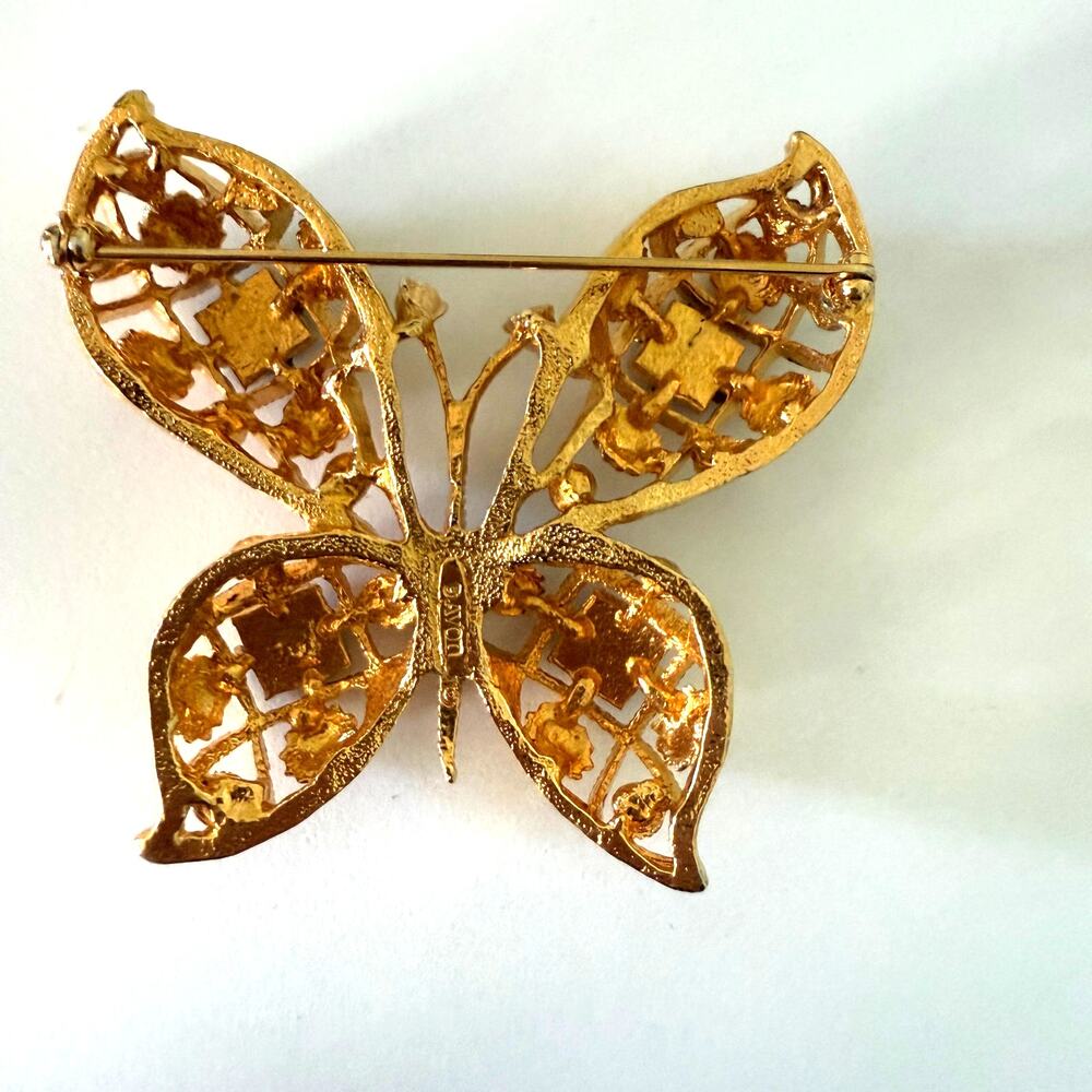 Vintage 1970s Avon Gold Jeweled Boho Butterfly Brooch Pin - Picture 3 of 8